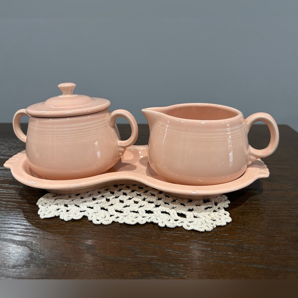 FIestaware - Fiesta Apricot Creamer and Sugar Bowl Set with Tray